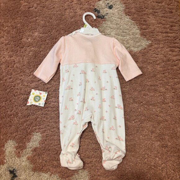 Little Me NWT Girl's 3Months Snap Footed Outfit w/ Hat Pink Bunny Bow Stripes - Picture 3 of 3